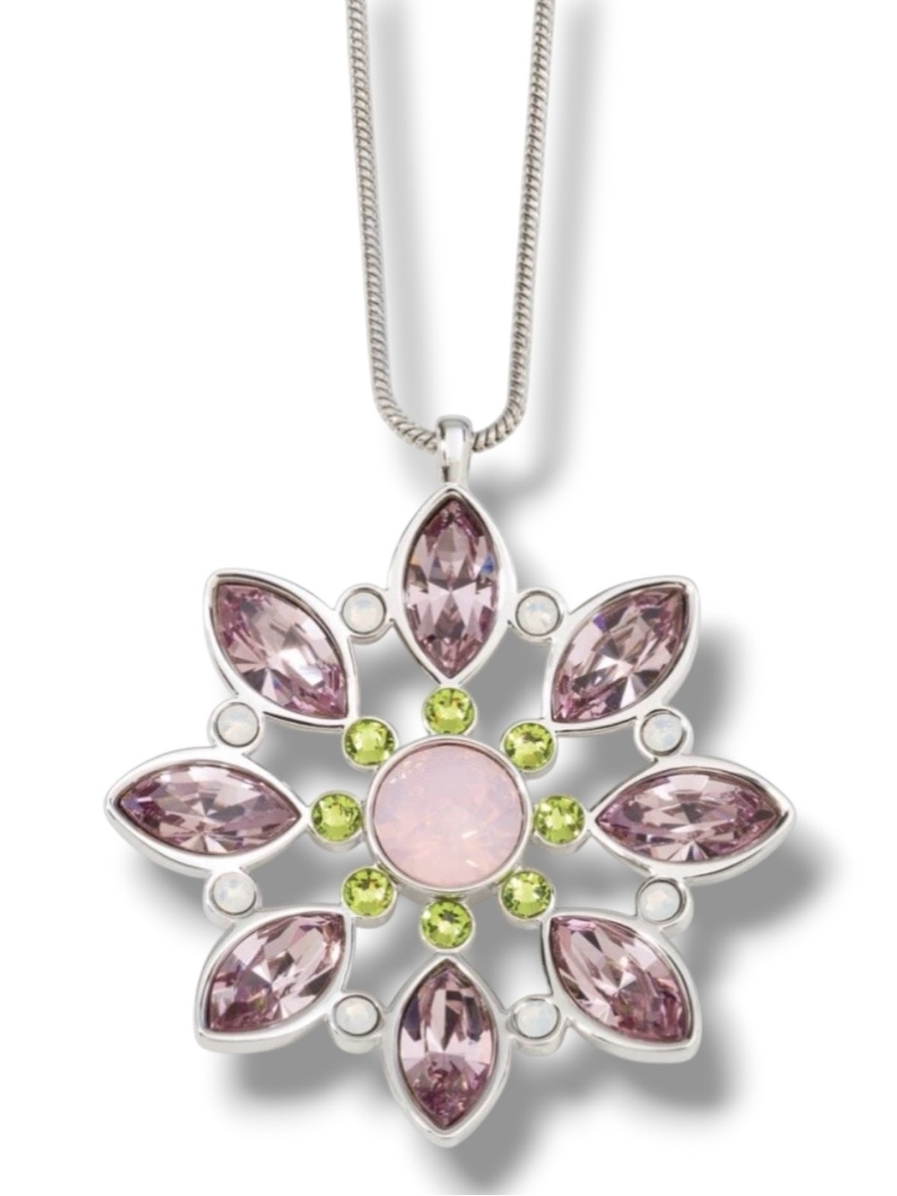 Touchstone Crystal Rose Water Opal Amethyst Citrus Green Floral Pendant Necklace
